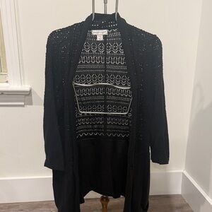 Christopher & Banks Black Open-Front Cardigan with Patterned Back